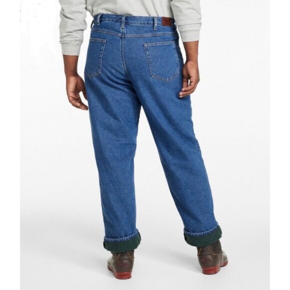 LL Bean Double L Relaxed Fit Green Fleece Lined Denim Jeans Men's Size 40x29 - Picture 5 of 13